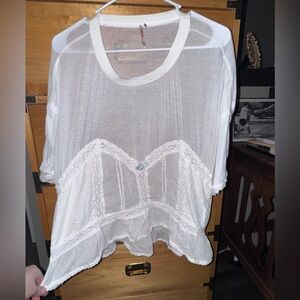 Free People White Lace Trim Women Top